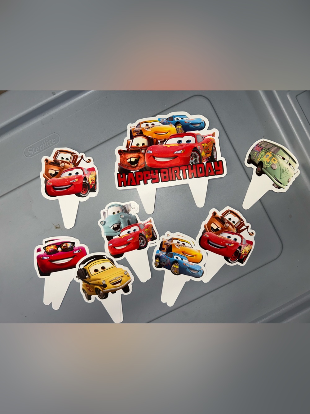 Cars-Themed Happy Birthday Cake Toppers and Balloons